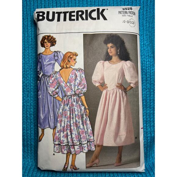 Butterick Sewing pattern 3528 Formal dress puff sleeves 1980s size 6 8 10 - Picture 1 of 6